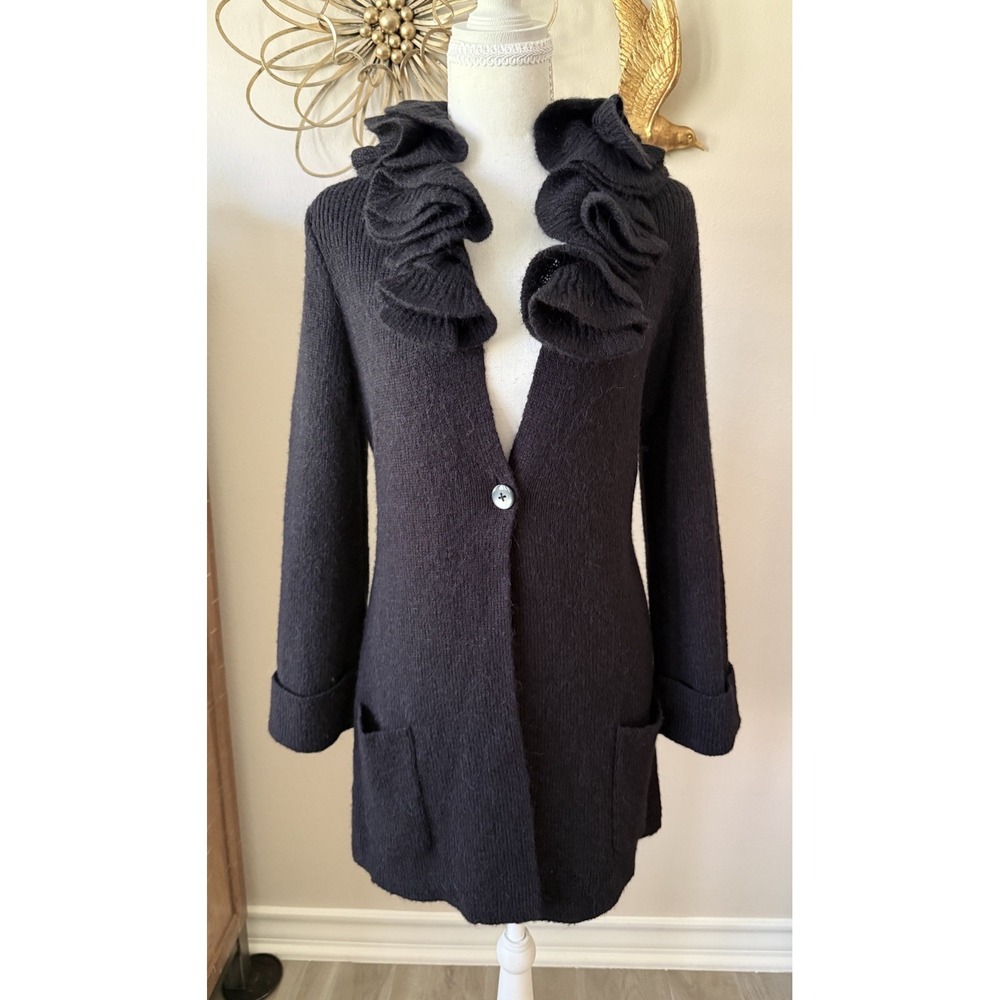 Soft Surroundings Rosette‎ Cardigan Alpaca Blend Black Ruffle Sweater M